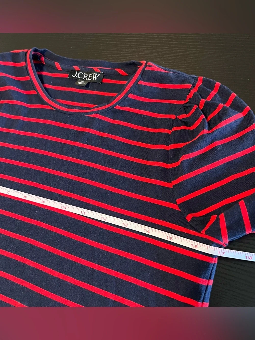 J. Crew Puff Sleeve Cotton Long Sleeve Shirt‎ Red Navy Blue Striped XS